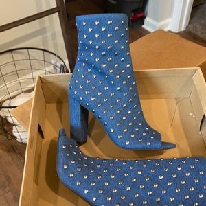 Jessica Simpson Blue Studded Peep-Toe Block Heel Booties